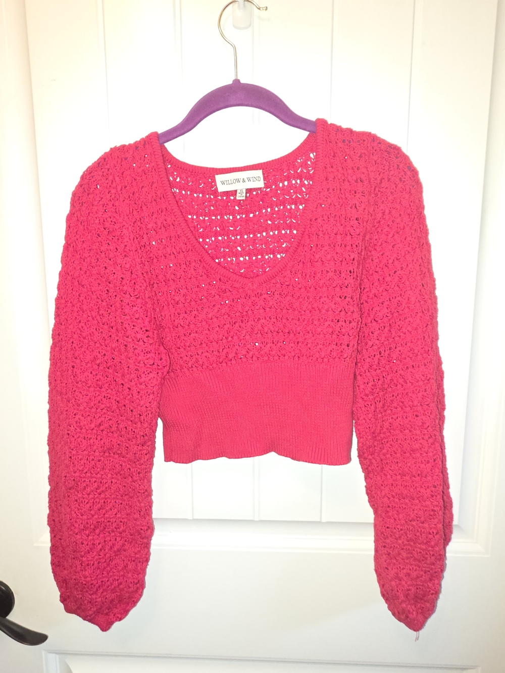 Willow & Wind Women's V-Neck Cropped Sweater Red